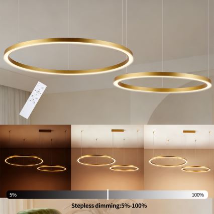 Brilagi - LED lustrs ar regulējamu spilgtumu uz troses PORTOFINO LED/98W/230V 3000-6000K zelta + ar tālvadības pulti