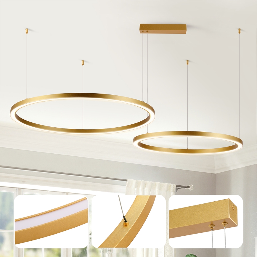 Brilagi - LED lustrs ar regulējamu spilgtumu uz troses PORTOFINO LED/98W/230V 3000-6000K zelta + ar tālvadības pulti