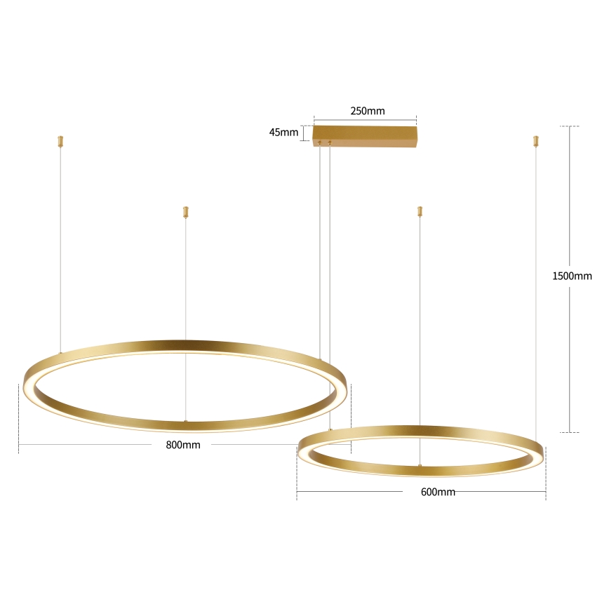 Brilagi - LED lustrs ar regulējamu spilgtumu uz troses PORTOFINO LED/98W/230V 3000-6000K zelta + ar tālvadības pulti