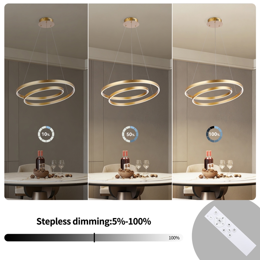 Brilagi - LED dimējama piekaramā lampa TWISTER LED/48W/230V 3000-6000K Ø 50 cm zelta + ar tālvadības pulti