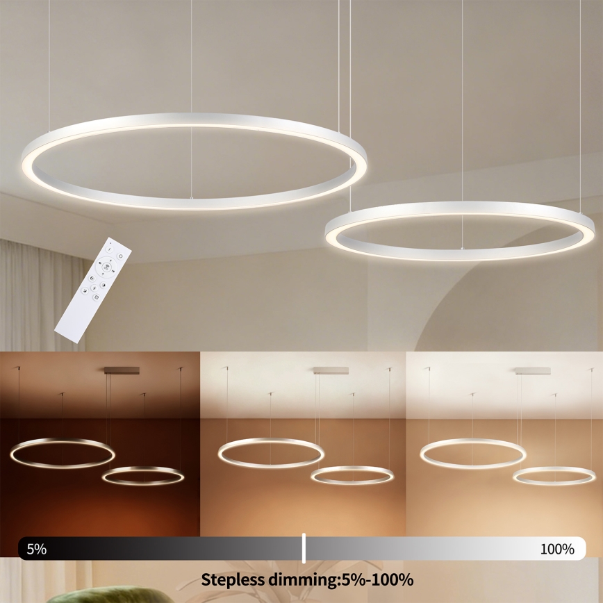 Brilagi - LED regulējama lustra uz troses PORTOFINO LED/98W/230V 3000-6000K sudraba + tālvadības pults