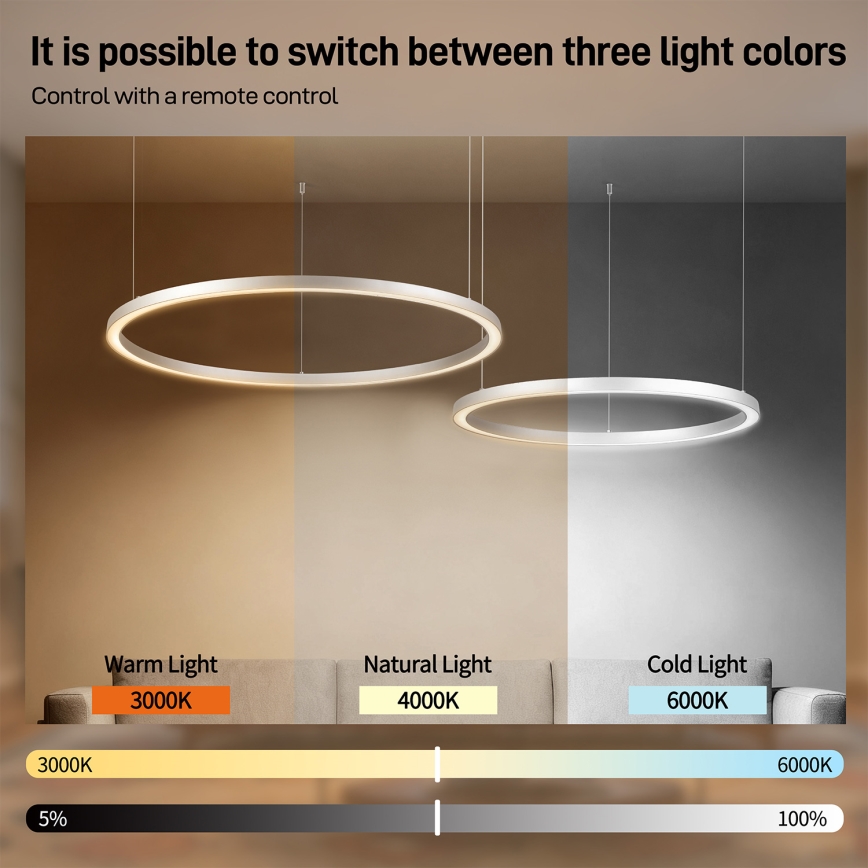 Brilagi - LED regulējama lustra uz troses PORTOFINO LED/98W/230V 3000-6000K sudraba + tālvadības pults