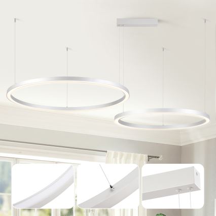 Brilagi - LED regulējama lustra uz troses PORTOFINO LED/98W/230V 3000-6000K sudraba + tālvadības pults