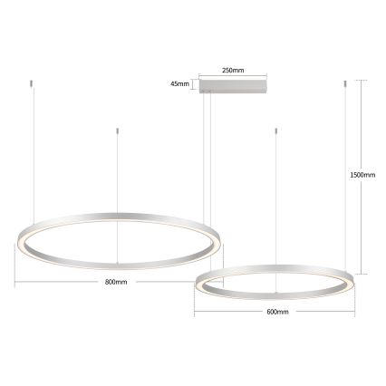 Brilagi - LED regulējama lustra uz troses PORTOFINO LED/98W/230V 3000-6000K sudraba + tālvadības pults