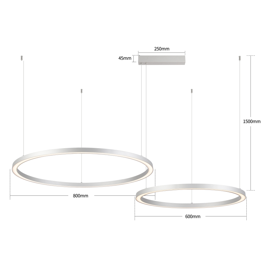 Brilagi - LED regulējama lustra uz troses PORTOFINO LED/98W/230V 3000-6000K sudraba + tālvadības pults
