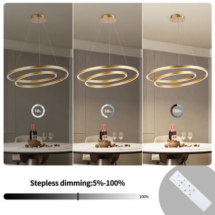 Brilagi - LED dimmējama lustra uz troses TWISTER LED/75W/230V 3000-6000K Ø 70 cm zelta + tālvadības pults