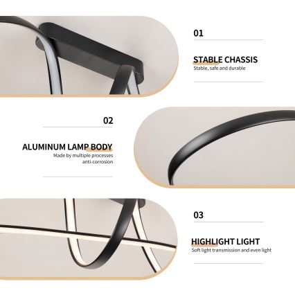 Brilagi - LED ar regulējamu spilgtumu virsmas montējamā griestu lampa TWISTER LED/60W/230V 3000-6000K melna + tālvadības pults