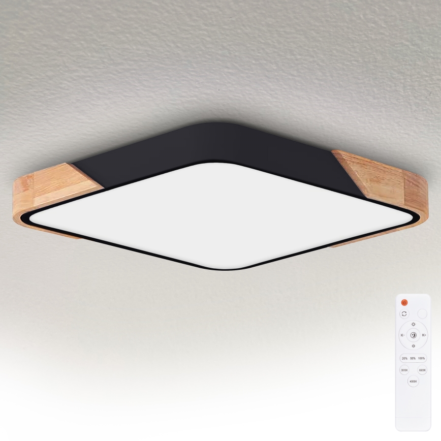Brilagi - LED dimējamais griestu gaismeklis PILANA LED/48W/230V 3000-6500K ozols/melns 56x56 cm + tālvadība