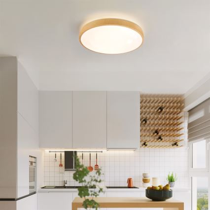 Brilagi - dimējams LED griestu gaismeklis GLASS POOL DOUBLE LED/48W/230V 3000-6000K 40 cm koka dekors + tālvadības pults