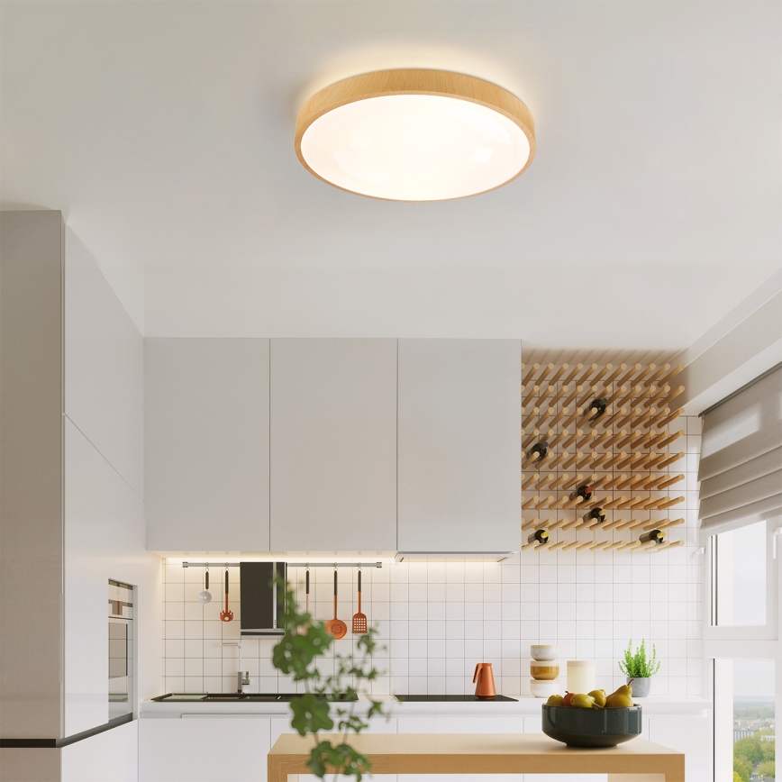 Brilagi - dimējams LED griestu gaismeklis GLASS POOL DOUBLE LED/48W/230V 3000-6000K 40 cm koka dekors + tālvadības pults