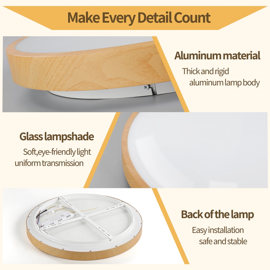 Brilagi - dimējams LED griestu gaismeklis GLASS POOL DOUBLE LED/48W/230V 3000-6000K 40 cm koka dekors + tālvadības pults