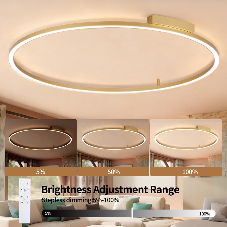Brilagi - regulējams LED griestu gaismeklis PORTOFINO LED/85W/230V 3000–6000K Ø 120 cm zelta + tālvadības pults