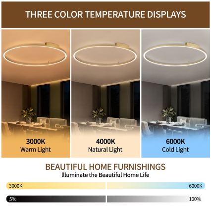 Brilagi - regulējams LED griestu gaismeklis PORTOFINO LED/85W/230V 3000–6000K Ø 120 cm zelta + tālvadības pults