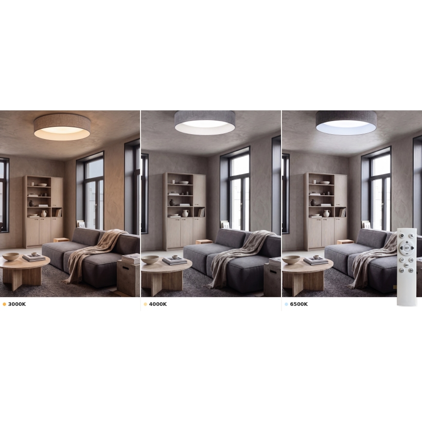 BRILAGI - Griestu gaismeklis VELVET SMART VARI, LED/36W/230V, ar regulējamu spilgtumu, 3000-6500K, Ø 55 cm, pelēks + tālvadības pults