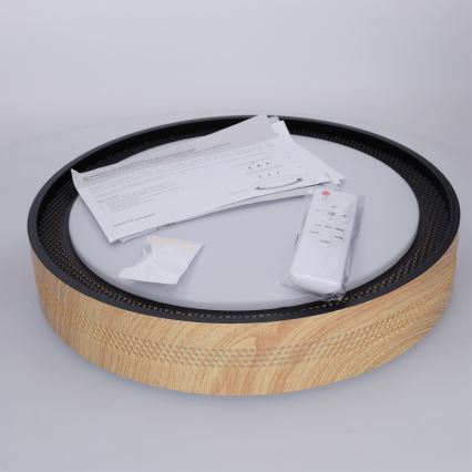 Brilagi - LED regulējams griestu gaismeklis COCI LED/48W/230V 3000-6500K Ø 39 cm koksnes dekors/melns + tālvadības pulti