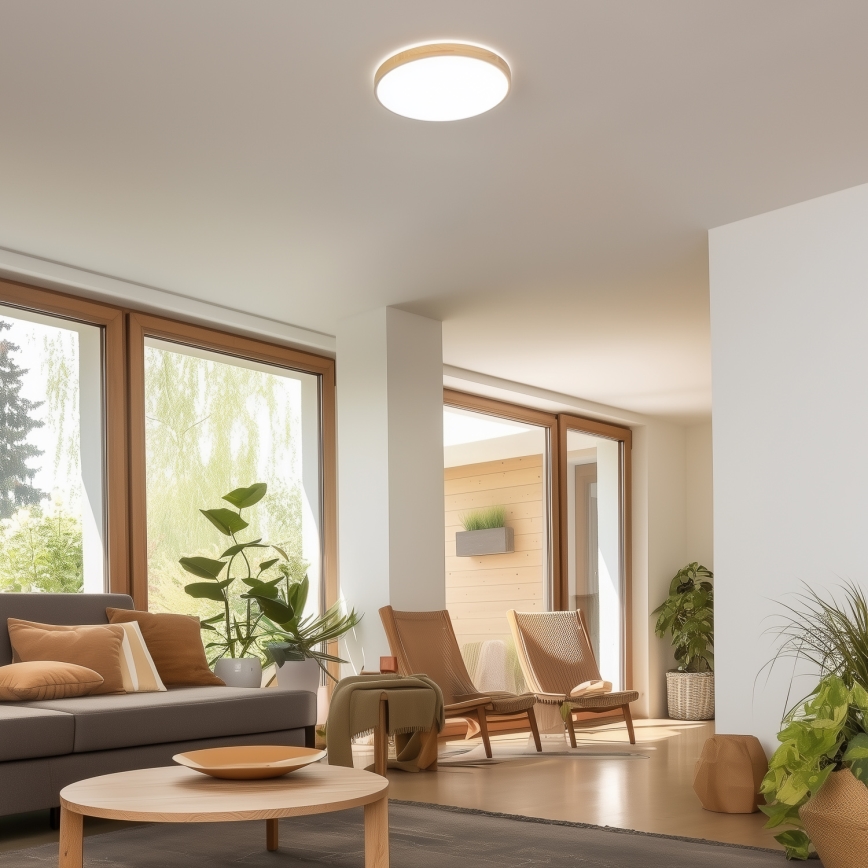 Brilagi - LED dimmējams griestu lukturis PINE LED/24W/230V koka Ø 42 cm 3000-6500K + tālvadība