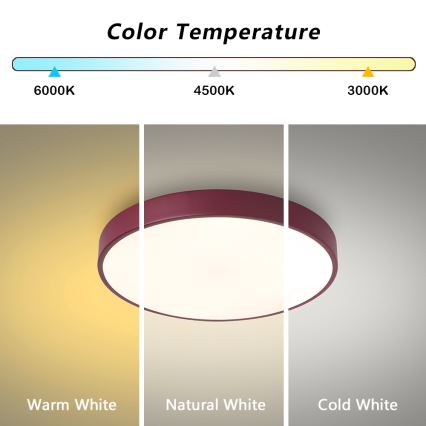 Brilagi - LED regulējams griestu gaismeklis POOL LED/48W/230V 3000-6000K Ø 40 cm, burgundijas krāsa + tālvadība