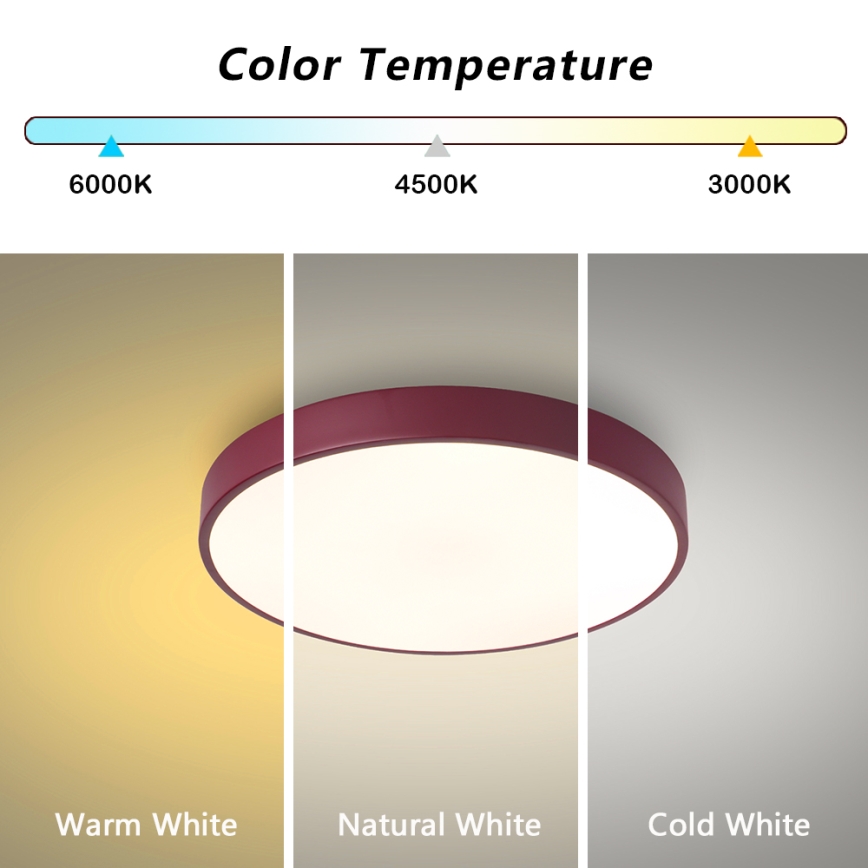 Brilagi - LED regulējams griestu gaismeklis POOL LED/48W/230V 3000-6000K Ø 40 cm, burgundijas krāsa + tālvadība