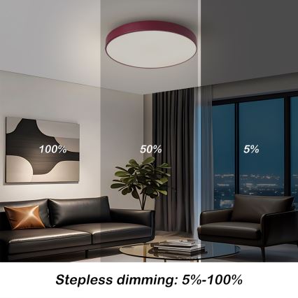 Brilagi - LED regulējams griestu gaismeklis POOL LED/48W/230V 3000-6000K Ø 40 cm, burgundijas krāsa + tālvadība