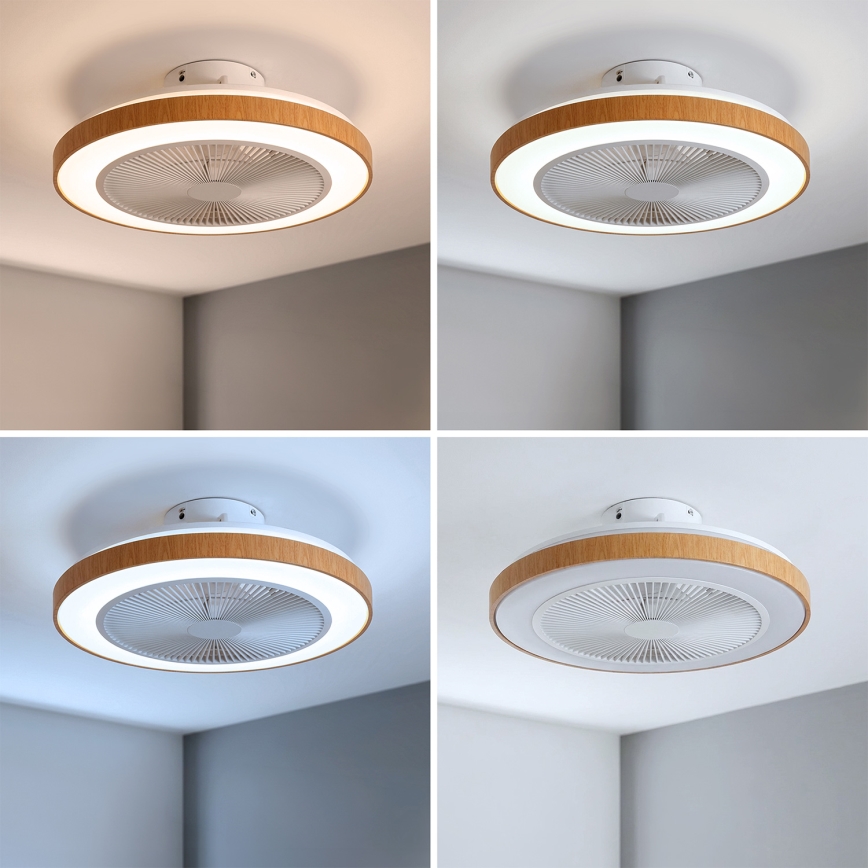 Brilagi - LED griestu ventilators ar regulējamu apgaismojumu, 38 W, 230 V, 3000–6500 K, Ø 50 cm, balts/brūns + tālvadība