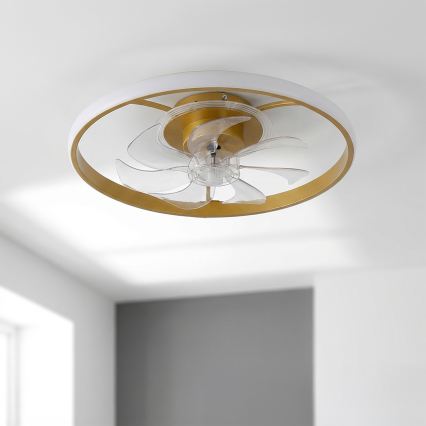 Brilagi - LED aptumšojams griestu ventilators LED/66W/230V 55 cm balts/zelts + tālvadības pults