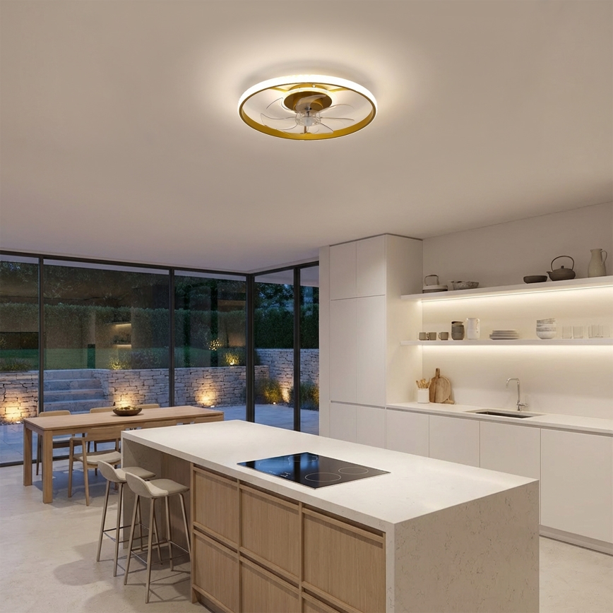 Brilagi - LED aptumšojams griestu ventilators LED/66W/230V 55 cm balts/zelts + tālvadības pults