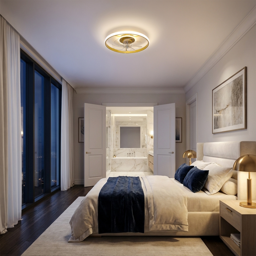 Brilagi - LED aptumšojams griestu ventilators LED/66W/230V 55 cm balts/zelts + tālvadības pults