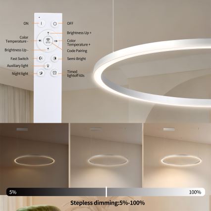Brilagi - regulējama LED lustra uz kabeļa PORTOFINO LED/60W/230V 3000-6000K pr. 80 cm sudraba + tālvadības pults