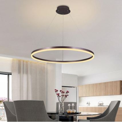 Brilagi - LED dimējama pakaramā lampa uz troses CIRCLE LED/55W/230V 3000-6500K Ø 80 cm brūna + ar tālvadības pulti