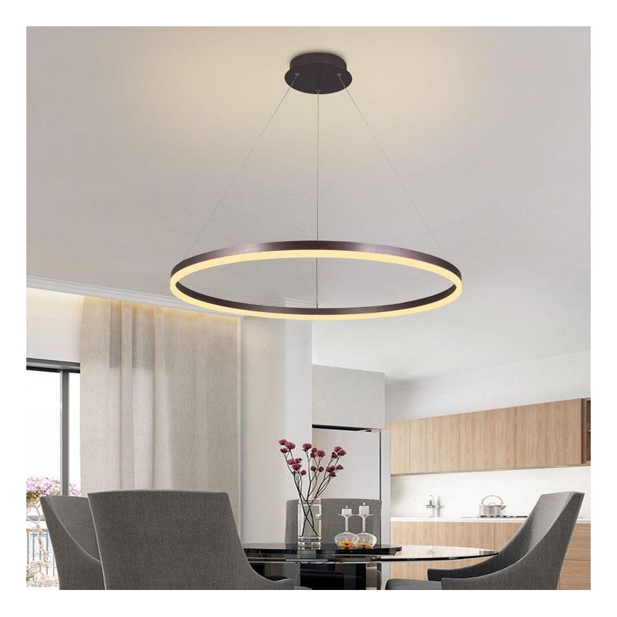 Brilagi - LED dimējama pakaramā lampa uz troses CIRCLE LED/55W/230V 3000-6500K Ø 80 cm brūna + ar tālvadības pulti