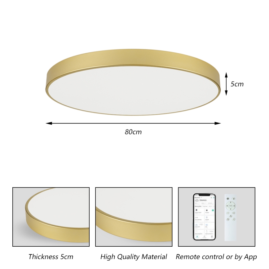 Brilagi - Regulējams LED griestu gaismeklis POOL SMART LED/100W/230V 3000-6000K 80 cm zelta Wi-Fi Tuya + tālvadības pults