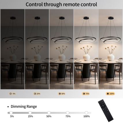 Brilagi - Regulējams LED lustrs uz troses TWISTER LED/75W/230V 3000–6000K Ø 70 cm melns + tālvadības pults