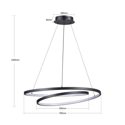 Brilagi - Regulējams LED lustrs uz troses TWISTER LED/75W/230V 3000–6000K Ø 70 cm melns + tālvadības pults