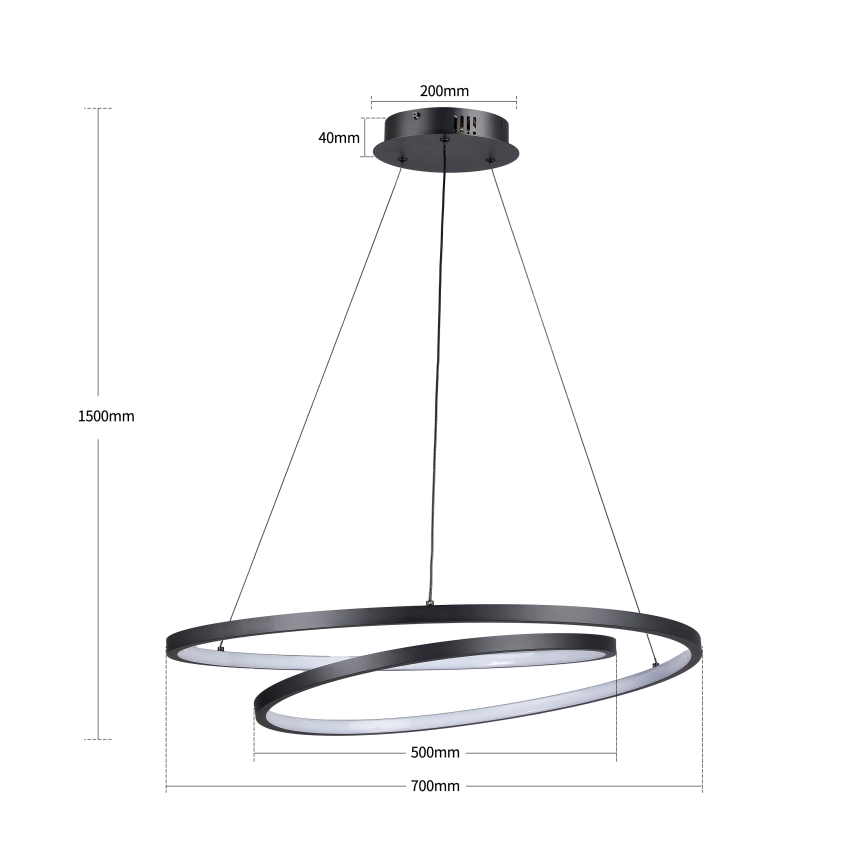 Brilagi - Regulējams LED lustrs uz troses TWISTER LED/75W/230V 3000–6000K Ø 70 cm melns + tālvadības pults