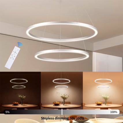 Brilagi - PORTOFINO LED lustra uz kabeļa ar regulējamu spilgtumu LED/98W/230V 3000-6000K Ø 80 cm sudraba + tālvadības pults