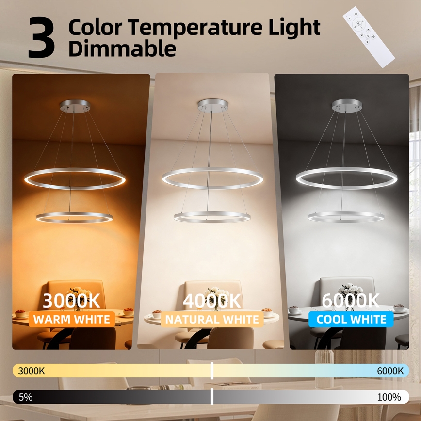 Brilagi - PORTOFINO LED lustra uz kabeļa ar regulējamu spilgtumu LED/98W/230V 3000-6000K Ø 80 cm sudraba + tālvadības pults