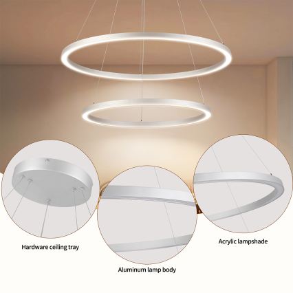 Brilagi - PORTOFINO LED lustra uz kabeļa ar regulējamu spilgtumu LED/98W/230V 3000-6000K Ø 80 cm sudraba + tālvadības pults