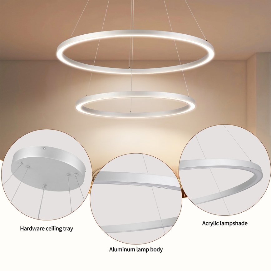 Brilagi - PORTOFINO LED lustra uz kabeļa ar regulējamu spilgtumu LED/98W/230V 3000-6000K Ø 80 cm sudraba + tālvadības pults
