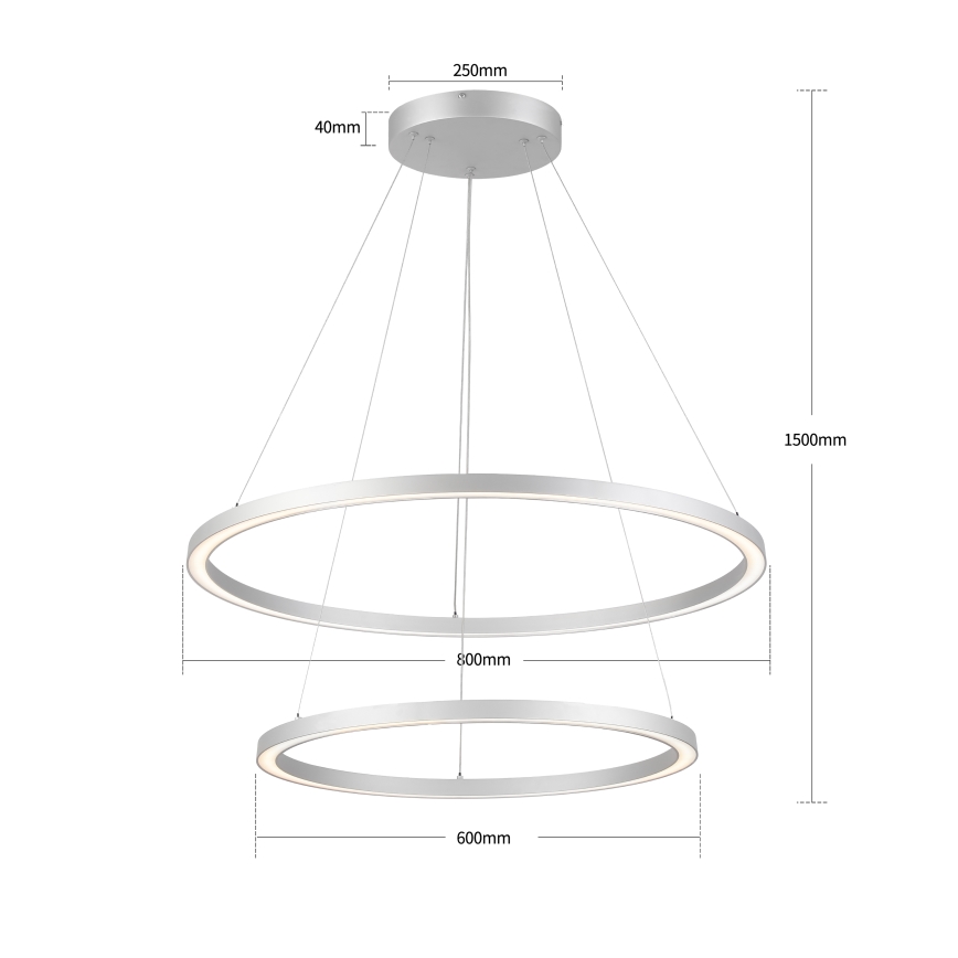 Brilagi - PORTOFINO LED lustra uz kabeļa ar regulējamu spilgtumu LED/98W/230V 3000-6000K Ø 80 cm sudraba + tālvadības pults