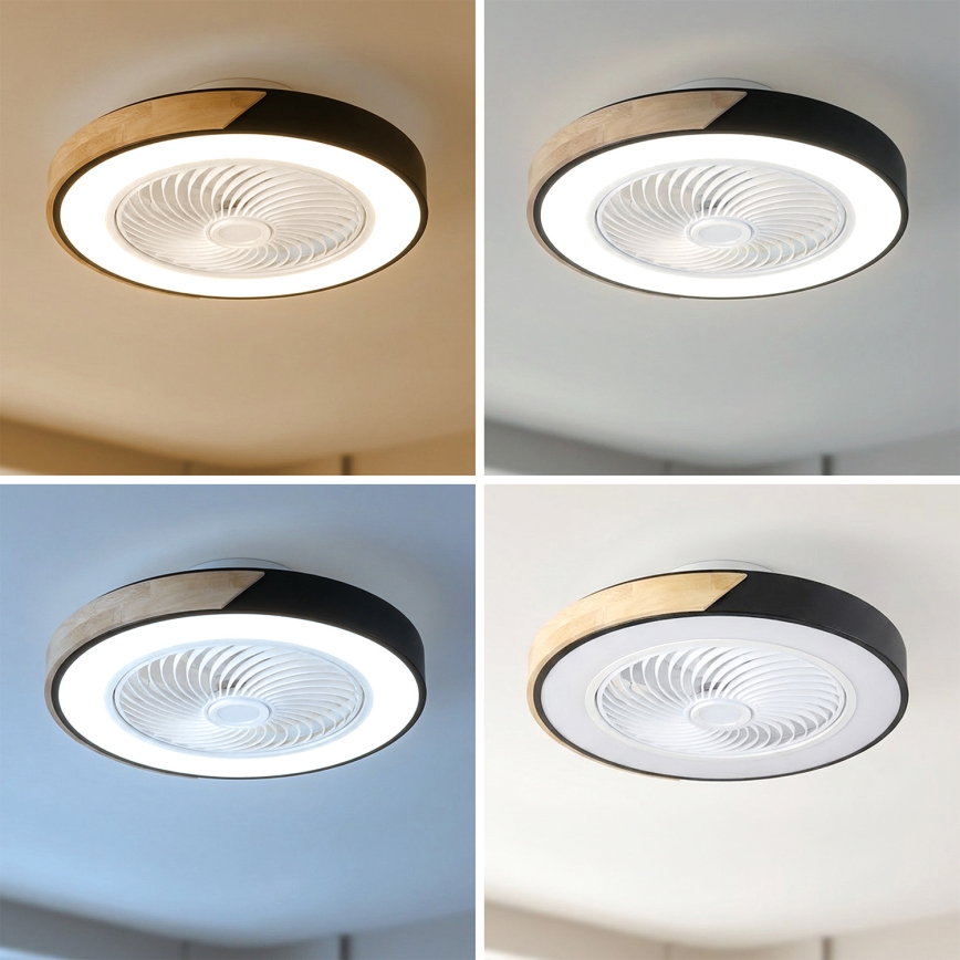 Brilagi - LED dimmējams griestu gaismeklis ar ventilatoru LED/30W/230V 3000-6500K Ø 50 cm melns/ozols + ar tālvadības pulti