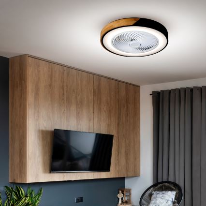 Brilagi - LED dimmējams griestu gaismeklis ar ventilatoru LED/30W/230V 3000-6500K Ø 50 cm melns/ozols + ar tālvadības pulti