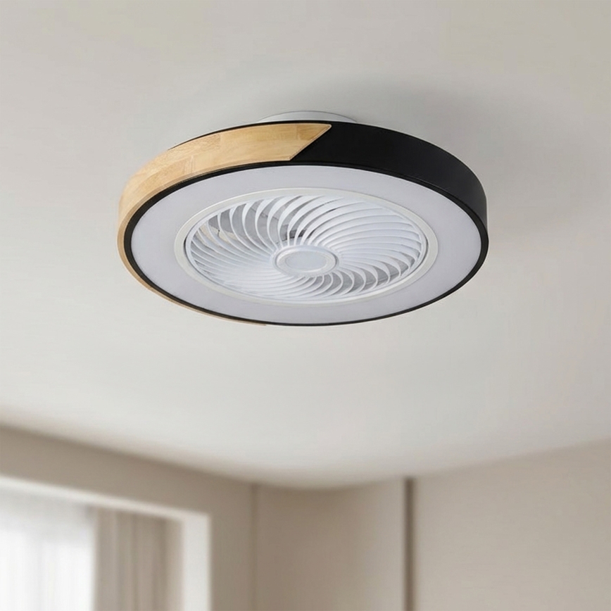 Brilagi - LED dimmējams griestu gaismeklis ar ventilatoru LED/30W/230V 3000-6500K Ø 50 cm melns/ozols + ar tālvadības pulti