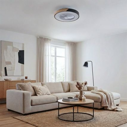 Brilagi - LED dimmējams griestu gaismeklis ar ventilatoru LED/30W/230V 3000-6500K Ø 50 cm melns/ozols + ar tālvadības pulti