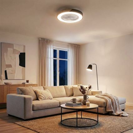 Brilagi - LED dimmējams griestu gaismeklis ar ventilatoru LED/30W/230V 3000-6500K Ø 50 cm melns/ozols + ar tālvadības pulti
