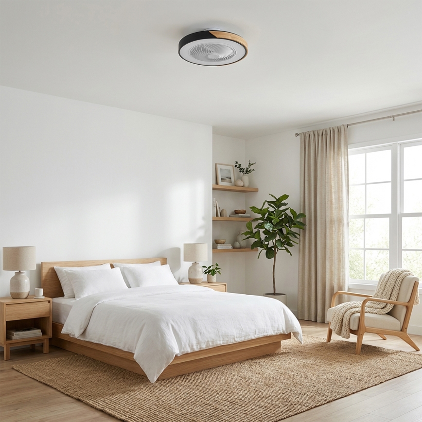 Brilagi - LED dimmējams griestu gaismeklis ar ventilatoru LED/30W/230V 3000-6500K Ø 50 cm melns/ozols + ar tālvadības pulti