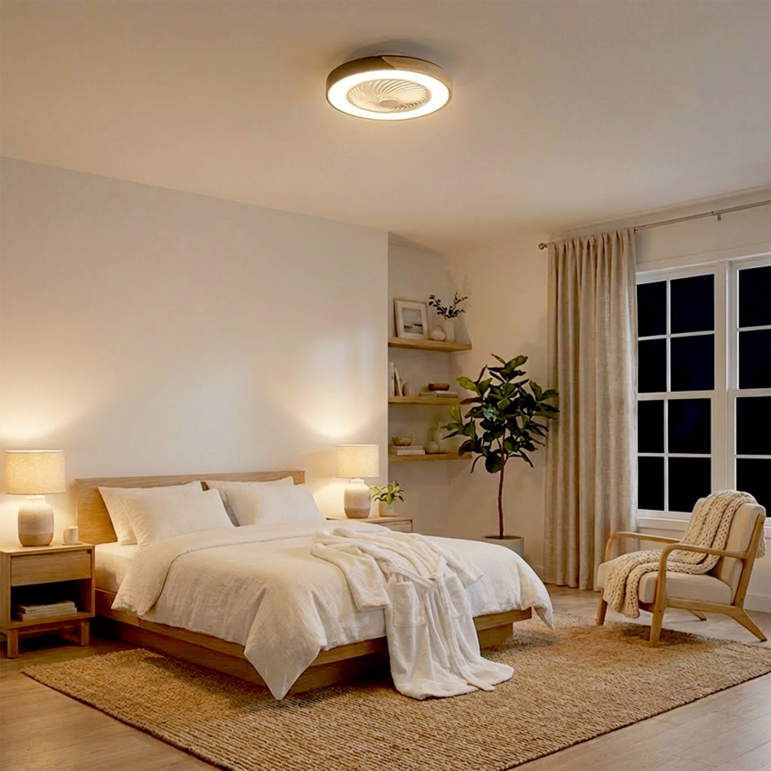 Brilagi - LED dimmējams griestu gaismeklis ar ventilatoru LED/30W/230V 3000-6500K Ø 50 cm melns/ozols + ar tālvadības pulti
