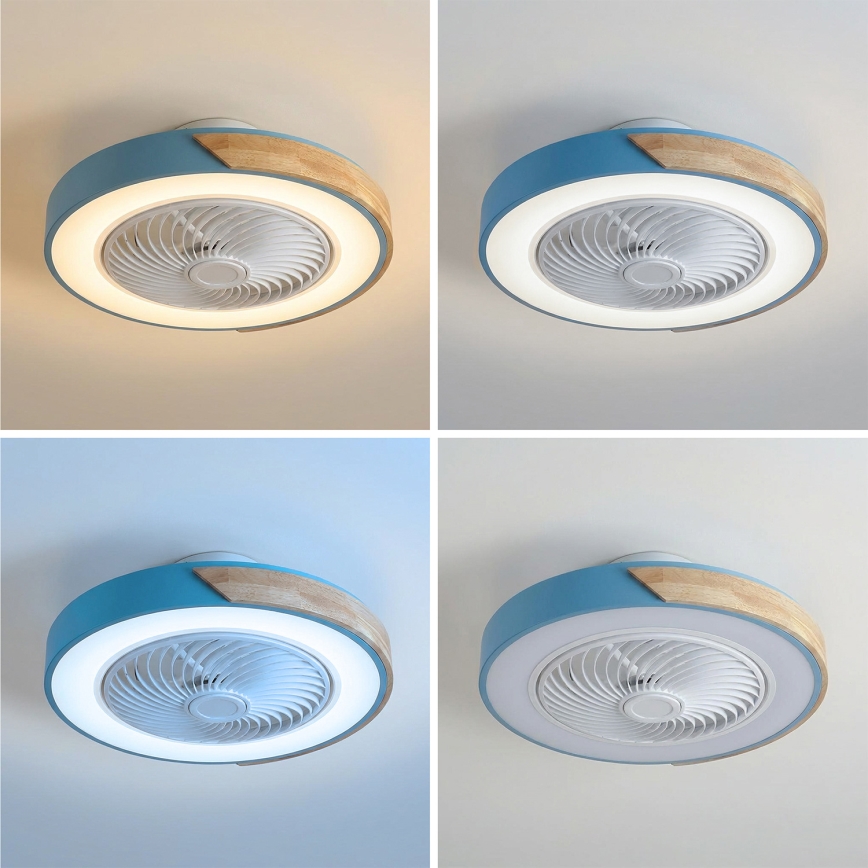 Brilagi - LED regulējama griestu lampa ar ventilatoru LED/38W/230V 3000-6500K pr. 50 cm zils/ozols + tālvadības pults