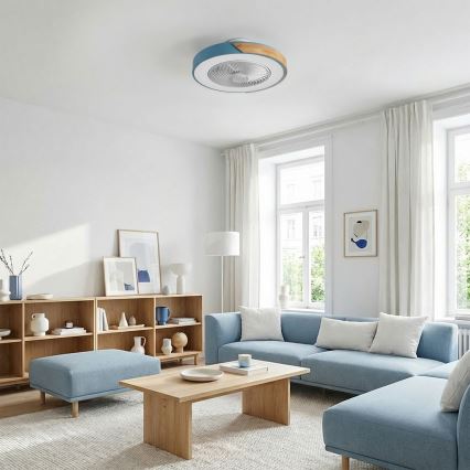 Brilagi - LED regulējama griestu lampa ar ventilatoru LED/38W/230V 3000-6500K pr. 50 cm zils/ozols + tālvadības pults