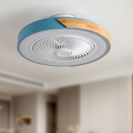 Brilagi - LED regulējama griestu lampa ar ventilatoru LED/38W/230V 3000-6500K pr. 50 cm zils/ozols + tālvadības pults