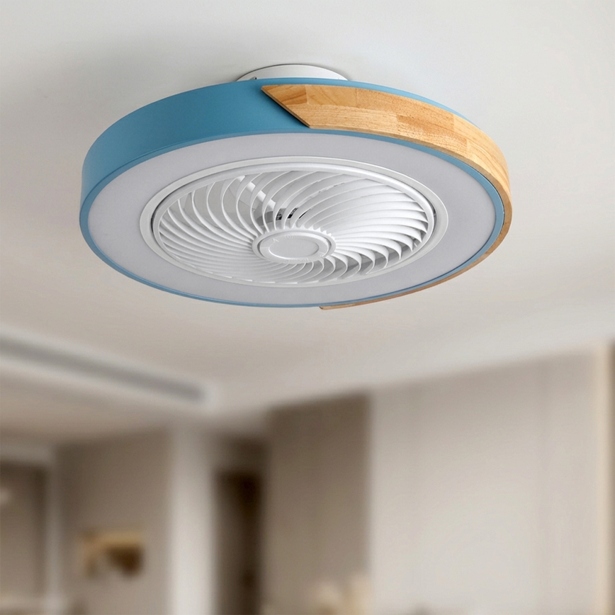 Brilagi - LED regulējama griestu lampa ar ventilatoru LED/38W/230V 3000-6500K pr. 50 cm zils/ozols + tālvadības pults
